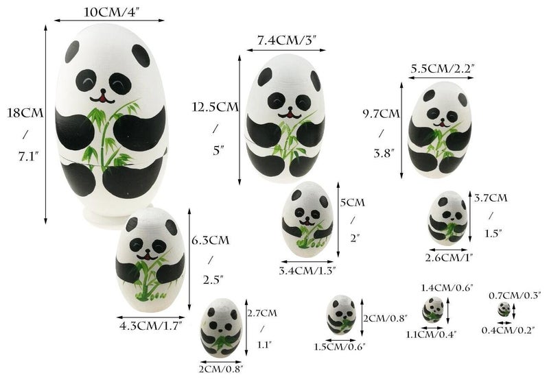 Apol Cute Panda with Bamboo Egg Shape Handmade Wooden Russian Nesting Dolls Matryoshka Doll Set 10 Pieces in a Box with Bow for Home Decoration Kids Toy Christmas Birthday Easter Gift - Image 4